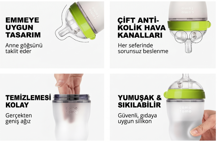 Comotomo Antikolik Biberon Özellikleri
