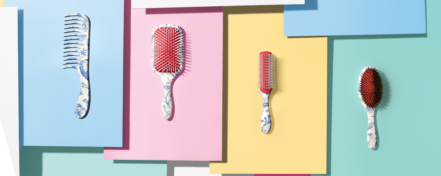 Denman Blue Belle koleksiyonu: geniş ağızlı tarak, paddle, styler ve smoother saç fırçaları