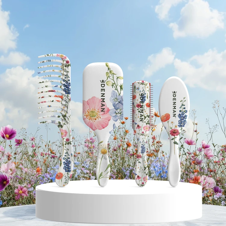 Denman Floral Fantasies koleksiyonu çiçek desenli saç fırçaları