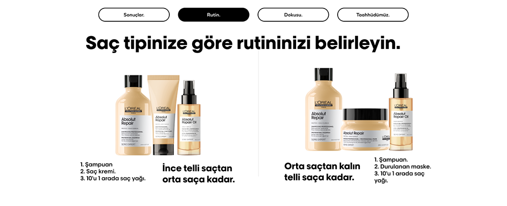 Absolut Repair sonuçları daha az hasar ve yumuşak saç