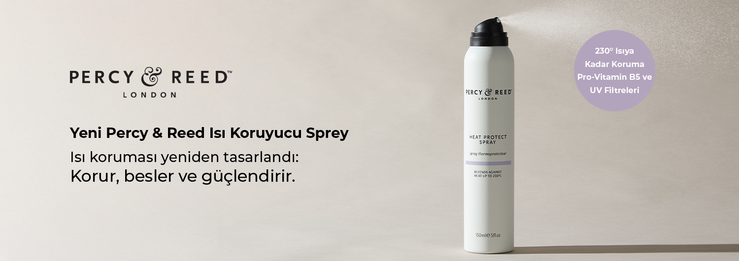 Percy & Reed Heat Protect 230°C ısı koruyucu saç spreyi ile saçları ısıya karşı koruyan, kabarmayı azaltan ve parlaklık veren vegan saç spreyi