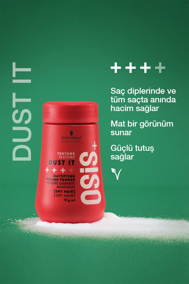 Schwarzkopf Osis+ Dust It, saç stiline hacim ve doku kazandırmak için özel olarak formüle edilmiş, hafif ve mat bir pudradır.